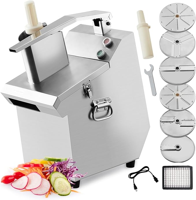 Commercial Food Processor with 6 Blades, Electric Vegetable Slicer & Chopper for Restaurant Kitchen - Stainless Steel Multifunctional Dicer, Shredder, Slicer