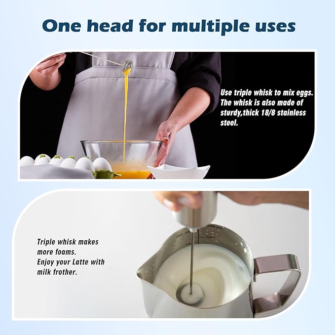 Electric Powerful Milk Frother, Stainless steel tube, Handheld Drink Mixer, Battery Operated Hand Frother Stirrer Wand-Rich Foam Maker for Coffee, Lattes, Cappuccino, Matcha,Chocolate & Creamer