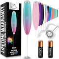 Zulay Kitchen Handheld Milk Frother with Duracell AA Batteries – Ultra Fast Electric Mixer & Foam Maker, Easy-Clean Drink Mixer for Coffee & More - Teal Pink Fade