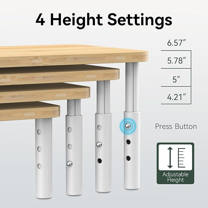 Cabinet Organizer Shelf, Spice Rack Set of 2 Kitchen Pantry Cupboard Shelves, Stackable, Height Adjustable, Natural Bamboo (11.7" Wx77.Dx6.57 H per Pack)