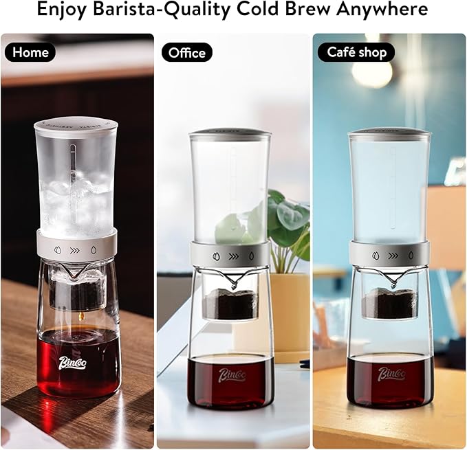 Bincoo Drip Cold Brew Coffee Maker,450ml High Borosilicate Glass Ice Drip Coffee Brewer,Adjustable Dual-Outlet Drip Speed, Constant Pressure Brewing