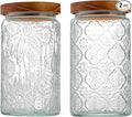34 OZ/2 PCS Glass Storage Jar with Airtight Bamboo Wooden Lids, Vintage Food Containers Canisters Sets for Kitchen Counter Pantry, Sugar, Flour, Candy, Tea, Coffee Beans, Oats, Grain Bin, Pasta,