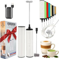 Milk Frother, Rechargeable Battery Operated Frother for Coffee,Portable Drink Mixer with 2 Stainless Steel Whisk Heads,Milk Foamer for Keto Coffee, Latte, Cappuccino, Hot Chocolate,White