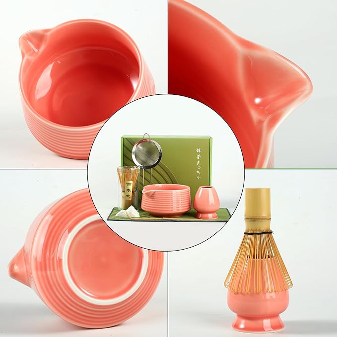 Matcha Whisk Set, Ceramic Matcha Set with Spout, Matcha Bowl Kit with Sifter, Whisk and Holder, Bamboo Scoop, Scoop Rest, Tea Towel, 7 Pcs Matcha Kit Set for Making Breakfast/Latte for Matcha Lovers