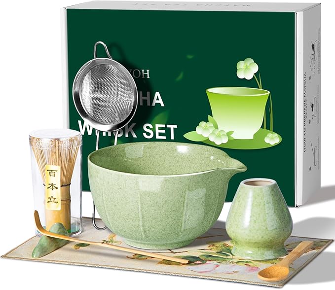 16 Oz Matcha Whisk Set, 8 - piece Set Organic Matcha Set Whisk,Premium Ceramic Matcha Kit Set for for Making Breakfast/Latte, Matcha Lovers