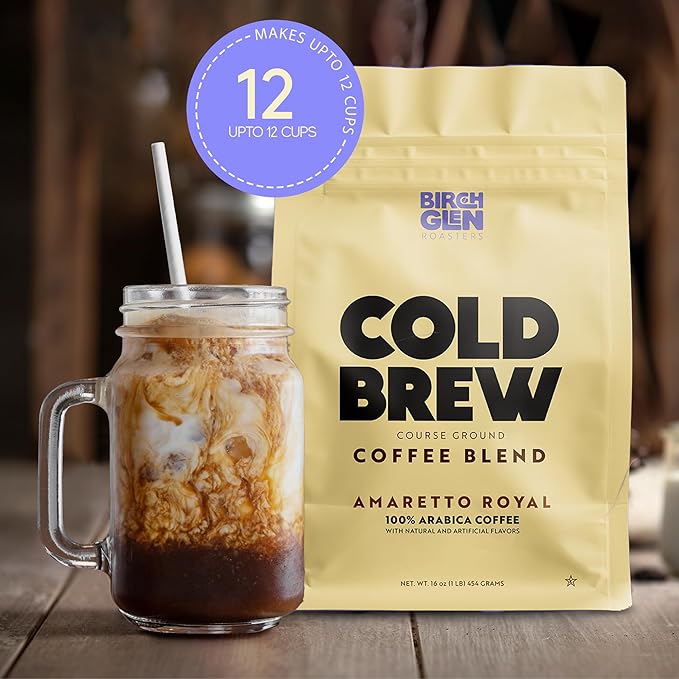 Birch Glen Roasters Cold Brew Coffee | Flavored Coarse Ground Coffee | Artisanal Roasting | 100% Arabica |1 LB Bag | Raspberry Linzer Cookie