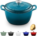 Signature Enameled Cast Iron Dutch Oven, Non-Stick Serving Pot with Tight Fitting Lid for Perfect Roasting, Baking, Sauteing, and Bread Making | 5.5Q (5.2L) - Ocean Blue