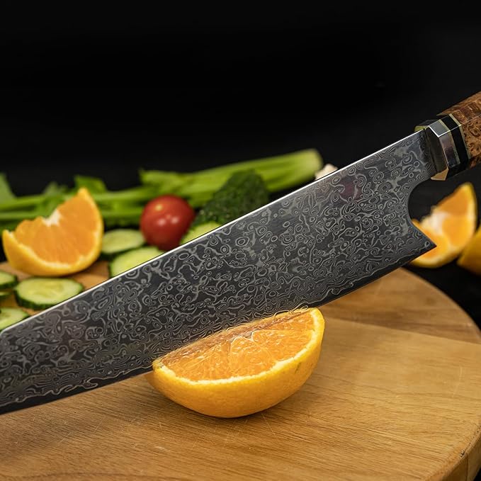Seido Knives Kiritsuke Damascus Steel Chef Knife Epoxy Resin Stabilized Wood Handle Professional Kitchen Knife VG10 High Carbon Stainless Steel, Night Black