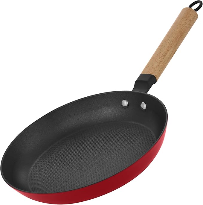 YUTANN 10" Pre-seasoned Cast Iron Skillet,Enameled Non-stick Frying Pan with Detachable Wooden Handle,Lightweight Non-toxic,Dishwasher Oven Safe (500°F)