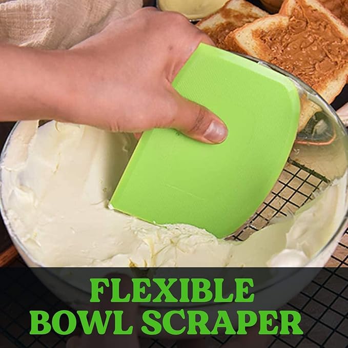 SURDOCA Dough Scraper Bench Scraper - 3P 8.3x5.5" Plastic Flexible Bowl Scraper, Sharp Edge & Angles Cake Scraper. Non-Slip Bakeware Decorating Tools Sculpting & Modeling Tools - Pure Yellow