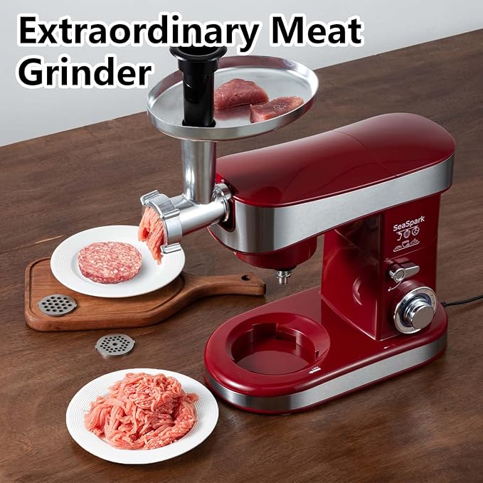 Multifunctional Stand Mixer 6.3Qt 6-Speed Tilt-head, Electric Kitchen Mixer with Stainless Steel Bowl,Meat Grinder, Juice Blender (Red)