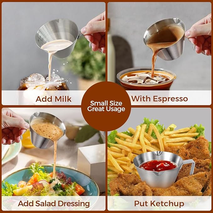 1Pc Stainless Steel Espresso Cups, Double Spout Metal Measuring Cup with Dual Scale, Espresso Shots Cup with Handle, Coffee Bean Weighing (Black), 3.4oz/100ml
