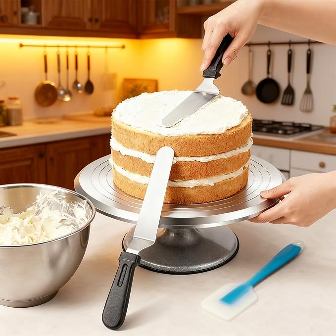 12 Inch Aluminium Rotating Cake Stand Turntable, Cake Decorating Kit Supplies with Icing Piping Tips, Frosting Spatulas, Pastry Bags, Scrapers and Other Cake Decorating Tools (85Pcs)