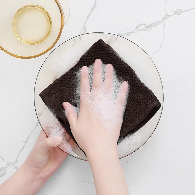 Homaxy 100% Cotton Waffle Weave Kitchen Dish Cloths, Ultra Soft Absorbent Quick Drying Dish Towels, 12 x 12 Inches, 6-Pack, Dark Brown