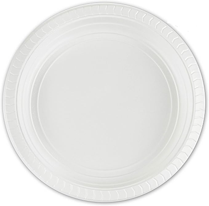 PLASTICPRO 7 inch Round Plastic Plates Microwaveable, Disposable, White, Dinnerware 100 Count