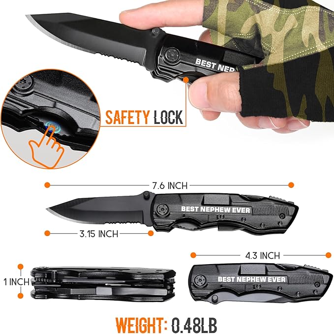 Nephew Gifts from Auntie, Multitool Knife, Gifts for Nephew, Nephew’s Christmas Practical Gift, Nephews Birthday Present, Gift for Camping, Hiking, Fishing, 20 in 1 Multitool
