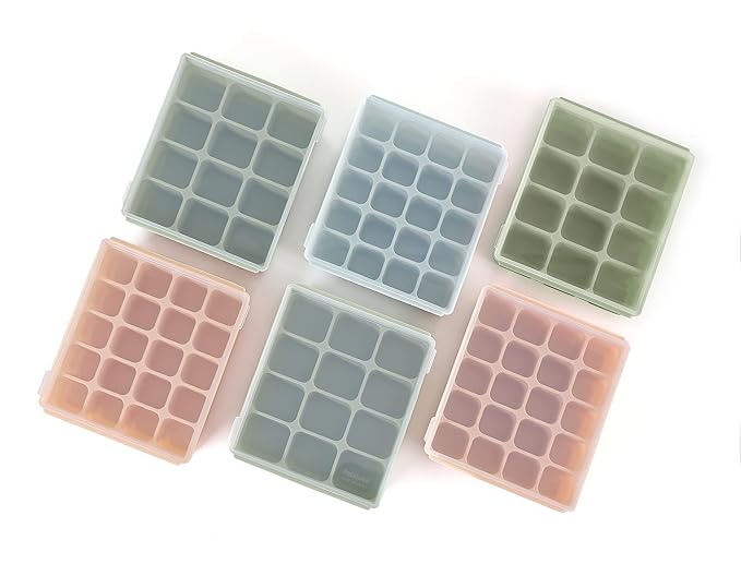 Baby Food Storage Silicone Cubes with Clip-On Lid Freezer Tray Baby Food Soups Purees Ice Safe Design Made in Korea(12cubes 1.5oz, Ocean Blue Set of 2)