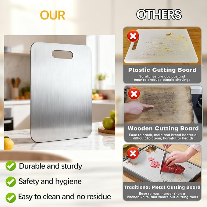 Tavano Titanium Cutting Board,100% Pure Titanium Cutting Boards for Kitchen,2026 New Non Toxic,Double-Sided Food Grade Chopping Board for Meat,Vegetable,Fruit,Outdoor Camping(M+L-2PC)