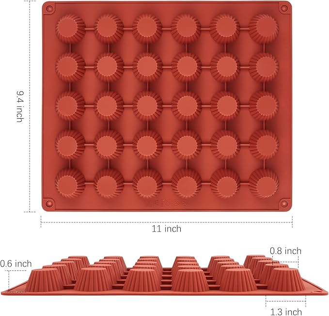 JOERSH 30-Cavity Mini Peanut Butter Cup Mold Silicone Candy Mold Bite Size for Keto Fat Bomb, Dark Chocolate