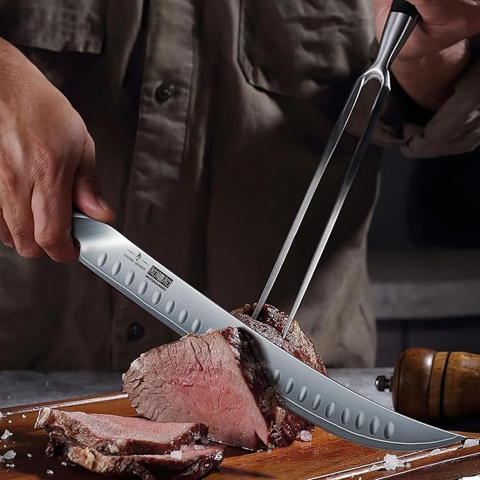 HOSHANHO Carving Slicing Knife, 12 Inch Japanese High Carbon Steel Brisket Knife with Ergonomic Pakkawood Handle, Razor Sharp Curved Butcher Breaking Knives for Meat Cutting
