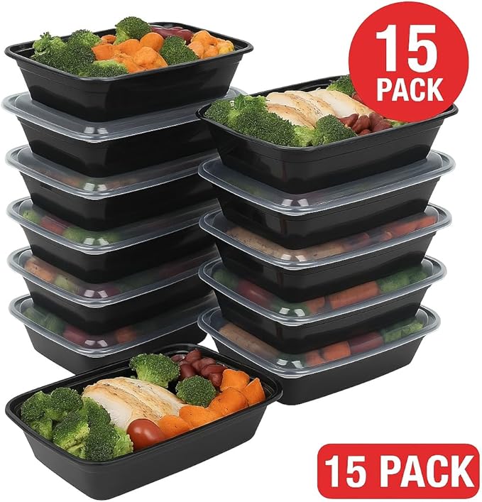 Ruthy's Outlet Meal Prep Containers W/Lids -Square Food Storage – BPA-Free| Stackable | Microwave | Freezer & Dishwasher Safe | Reusable Lunch Bento Box Portion Control & Planning (15 Pack, 12 oz)