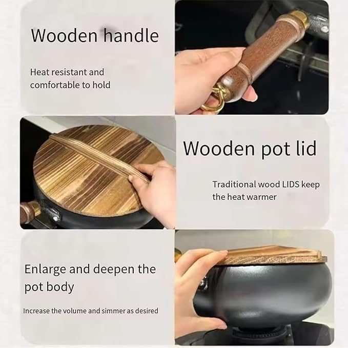 Jinswhdre Cast Iron Skillet, 9.5/11in Jinswhdre Japanese Irons Pan, Hand Forged Uncoated Iron Pan with Lid Spatula, Non-stick Wok for Cooker Gas Stir Fry Pans Durable and Rust-Free (No Lid,11in)