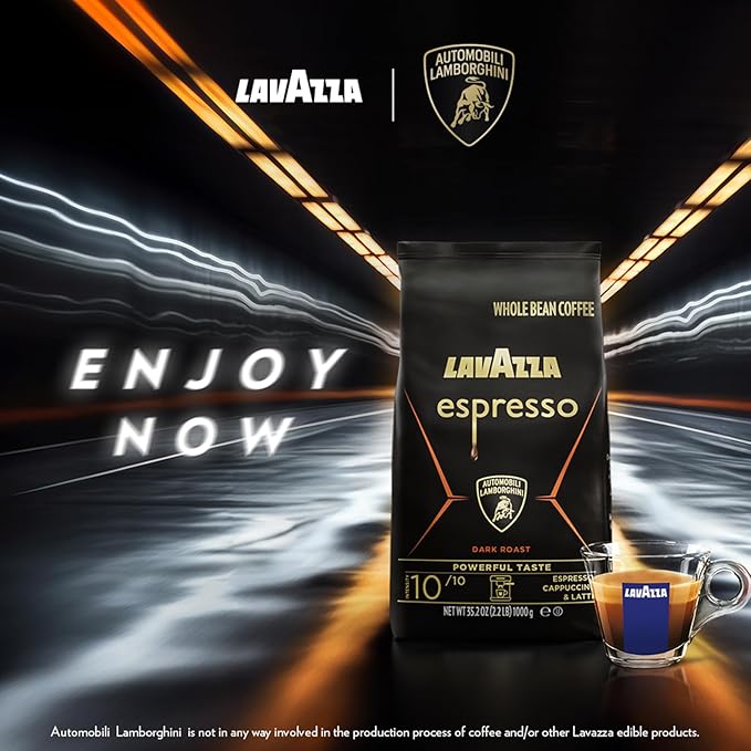 Lavazza Espresso Whole Bean for Automobili Lamborghini, Dark Roast, Arabica and Robusta Blend, 2.2 lb Bag (Package May Vary)