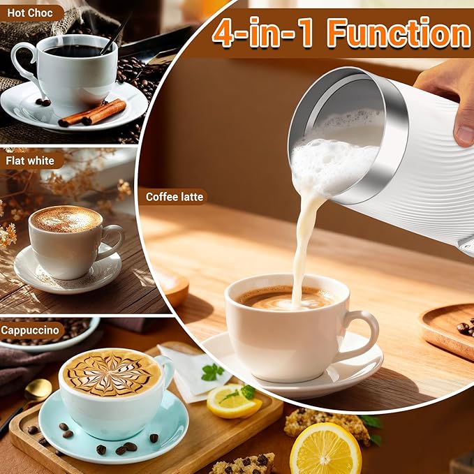 Milk Frother, 4-in-1 Electric Milk Steamer with Warm and Cold Foam Maker, Milk Heater and Warmer Hot & Cold Milk Foamer Maker for Latte Coffee Chocolate