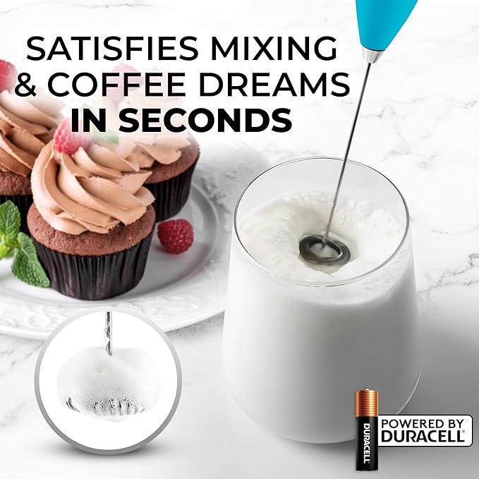 Zulay Powerful Milk Frother Handheld Foam Maker for Lattes - Whisk Drink Mixer for Coffee, Mini Foamer for Cappuccino, Frappe, Matcha, Hot Chocolate by Milk Boss (Teal)