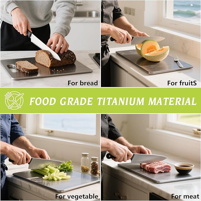 3Pcs Titanium Cutting Boards For Kitchen, 100% Pure Cut Titanium Cutting Board, Food Grade Quality, Double-sided non-toxic, Easy To Clean, Dishwasher Safe And Will Not Absorb Odors