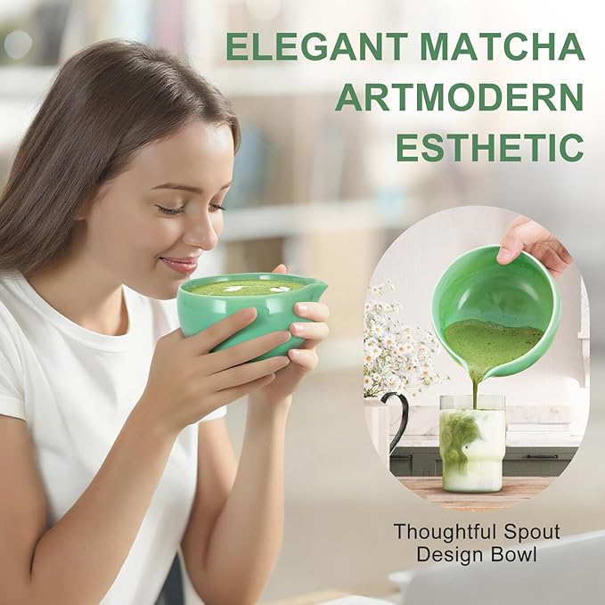 5Pcs Matcha Whisk Set, 18OZ Matcha Bowl With Thoughtful Spout, 100% Natural Bamboo Whisk, Ceramic Whisks Holder, 304 Stainless Sifter, Tea Scoop, Tea Spoon, Gift for Matcha Lovers Beginner