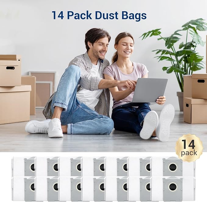 14Pcs Activated Dust Bags,Compatible with Ecovacs Deebot X8 Pro Omni/T50 Pro Omni/T80 Omni/X9 Pro Omni/Yeedi S14 Plus Robot Vacuum, 3.5L Large Capacity Disposable Replacement Bag