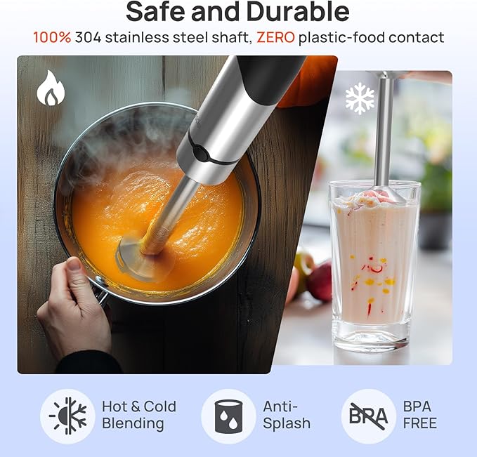 Consciot 4-in-1 Immersion Blender Handheld Max 1100W, Corded Stick Emulsifier with Entire Stainless Steel Blender Shaft, Trigger Speed Control, For Blending, Beating, Frothing, Mixing & More, Non-BPA