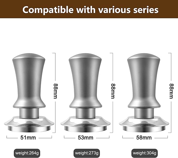 K COOL Espresso Hand Tamper, Premium Barista Coffee Tamper with Calibrated Spring, Stainless Steel Base Tamper Compatible with Espresso Machine Rancilio, Gaggia Bottomless Portafilter (58mm, Silver)