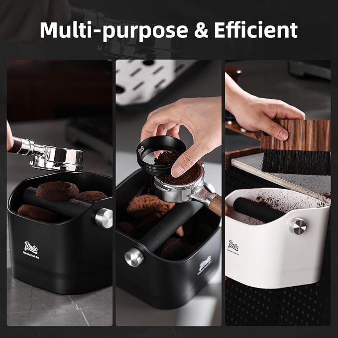 Espresso Knock Box - Bincoo Espresso Machine Knock Box/Espresso Grounds Knock Box, Barista Style Coffee Knock Box for Grounds with Removable Shock-Absorbent Knock Bar and Anti-Slip Base. (White)