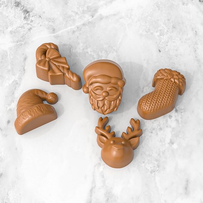 Christmas Candy Molds Silicone Chocolate Mold Christmas Tree Gingerbread Snowman Glove Bell Shape Gummy Mold for Fondant Cupcake Decoration Set of 2(Brown)