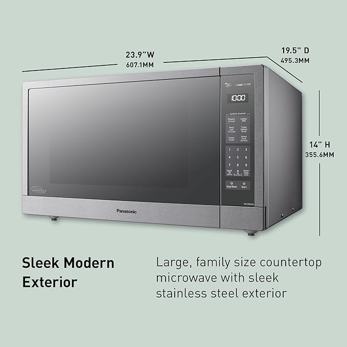 Panasonic Microwave Oven, Stainless Steel Countertop/Built-In Cyclonic Wave with Inverter Technology and Genius Sensor, 2.2 Cu. Ft, 1250W, NN-SN97JS (Silver)