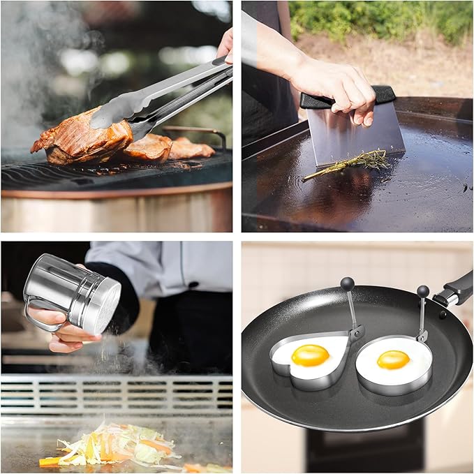 Griddle Accessories for Blackstone with Smashed Burger Press,19Pcs Griddle Accessories kit for Hibachi, Enlarged Grill Spatula, Salt and Pepper Shakers, Grill Black Tools Set