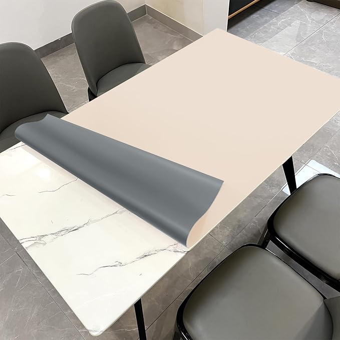 Leather Table Cover,1.8mm Thick,36x60 Inch Table Protector,Table Protector for Dining Room Table,Dining Table Cover，Dining Table Cover Protector(Off White+Light Gray,36x60)