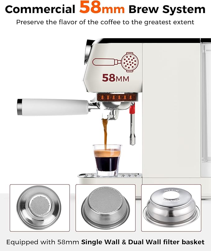 Tuni E2 58mm Espresso Machine 20Bar, Dual Boiler Espresso Maker with 10mm Steam Milk Frother, Semi-automatic Coffee Machine with UKLA Pump for Espresso,Cappuccino, Gift for Coffee Lover