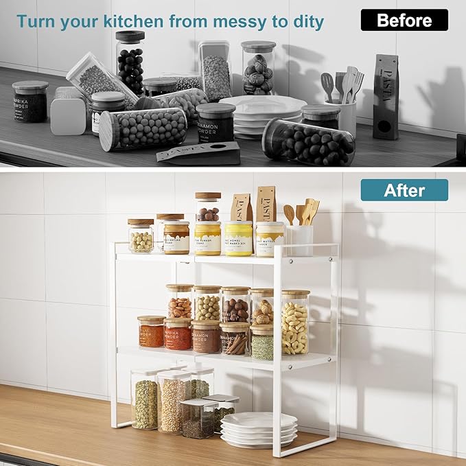Cabinet Shelf Expandable Height Adjustable Organizer Riser for Kitchen Cabinet Pantry Cupboard Under Sink Countertop Organization