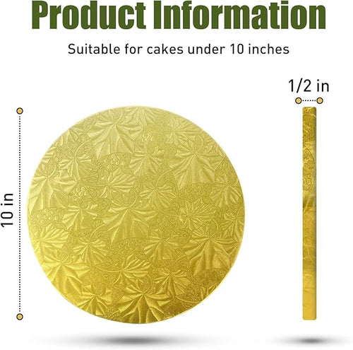 10-Pack Round Gold Cake Drum Board 12 Inch Sturdy 1/2 Inch Thick Full Wrap Edge Cake Base for Heavy Tiered Cakes(12" Gold)