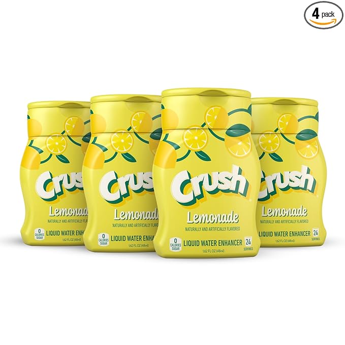 CRUSH Crush, Lemonade, Liquid Water Enhancer – New, Better Taste (4 Bottles, Makes 96 Flavored Water Drinks) 1.62 Fl Oz (Pack of 1)