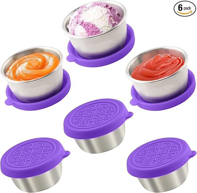 6x1.6 Oz Salad Dressing Containers With Lids, Small Leakproof Reusable Stainless Steel Salad Dressing Container To Go For Lunch Boxes,Sauce containers, Picnics,Travel Meal Prep And Kitchen Storage.