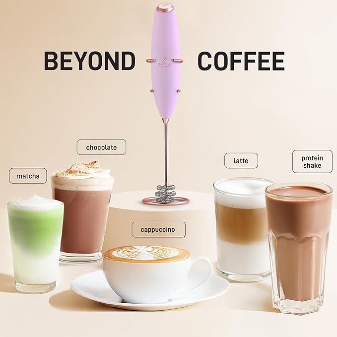 Zulay Kitchen Tornado Whisk Milk Frother with 4 AA Duracell Batteries - Triple Whisk for More Power - Handheld Coffee Frother with Stand - Drink Mixer for Lattes, Matcha & Protein Shakes