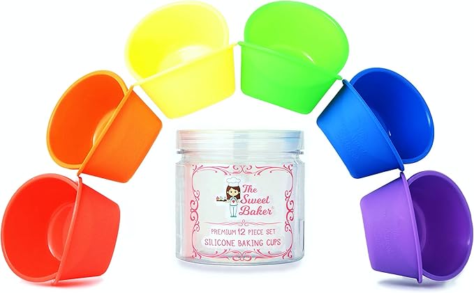 | Professional Silicone Baking Cups | Premium 12 Piece Set | Reusable Cupcake Muffin Pans | BPA Free