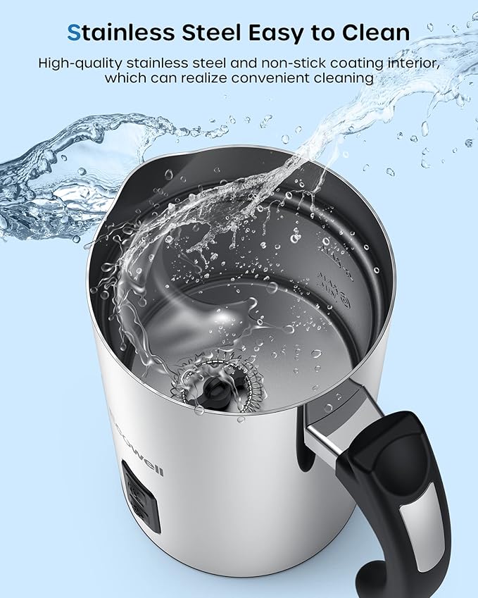 ECOWELL Milk Frother, Coffee Frother Electric, Automatic Hot and Cold Foam Frother, Stainless Steel Milk Steamer and Frother for Latte, Macchiato, Cappuccinos 8.1oz/240 ml Silver, WMMF02