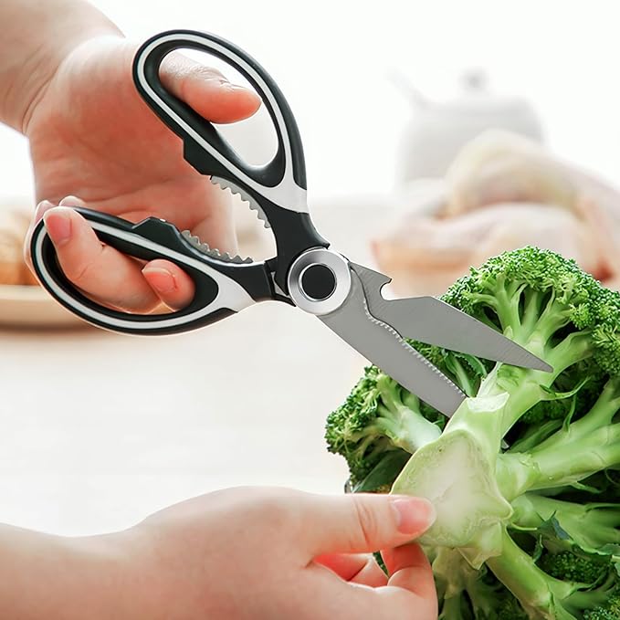 Multipurpose kitchen scissors, heavy duty meat poultry scissors, spice scissors, food cooking scissors, stainless steel utility scissors (1, white)