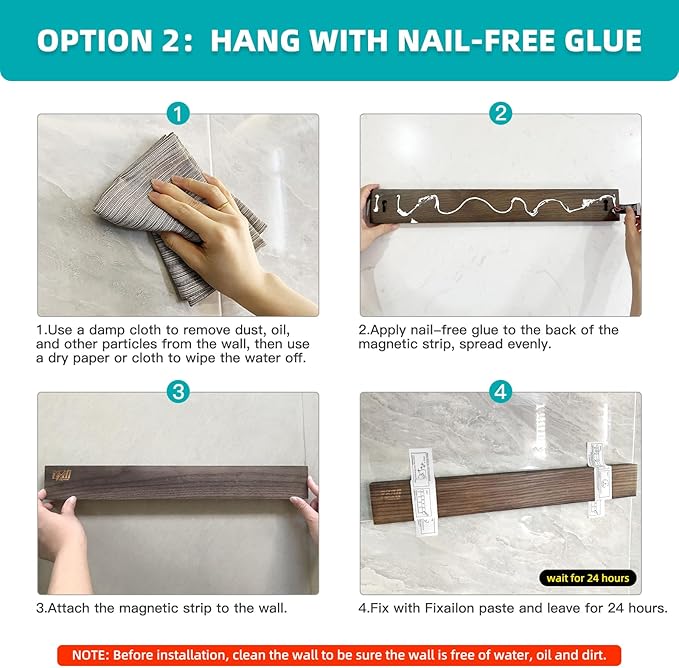 FINDKING Ash Wood Magnetic Knife Strip, Magnet Utensil Holder for Wall, Refrigerator, Wooden Rack for Kitchen Knives, No Drill (Dark Brown, 16 Inches, Without Knives)