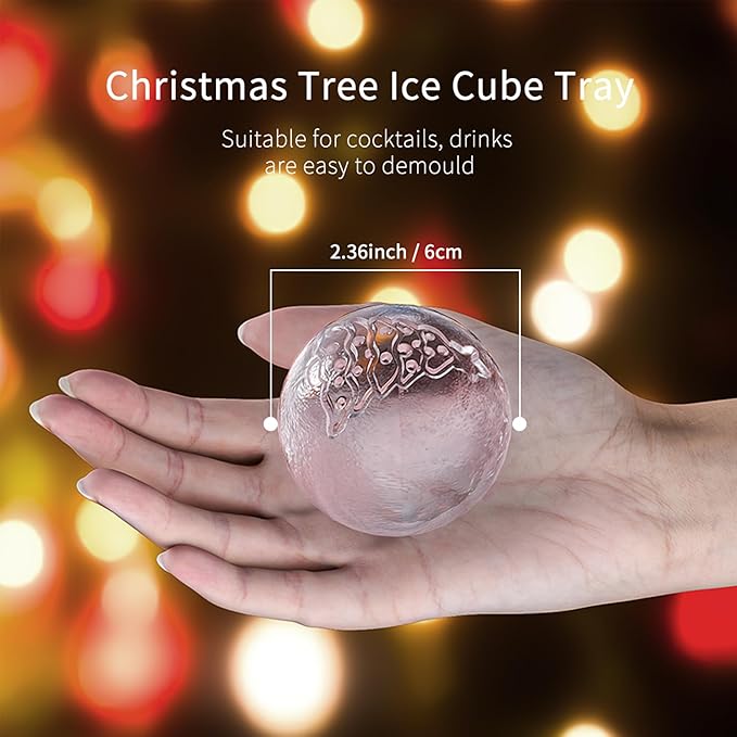 Novelty Christmas Snowflake Tree Ball Ice Maker Mold Set of 4, Funny Christmas Snowflake Tree Gifts for Women, 2.36" Large Sphere Round Ice Cube Molds for Whiskey, Bourbon, Cocktails